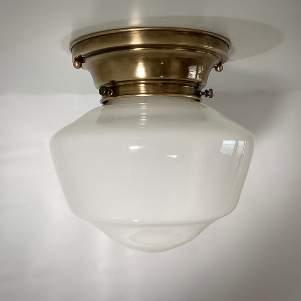 Restored Flush Mount Ceiling Light. Vintage Glass Shade. Custom Fixture