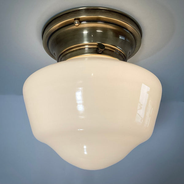 Restored Flush Mount Ceiling Light. Vintage Glass Shade. Custom Fixture