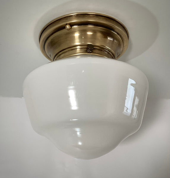 Restored Flush Mount Ceiling Light. Vintage Glass Shade. Custom Fixture