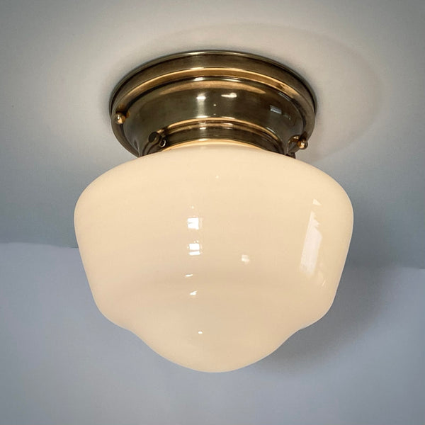 Restored Flush Mount Ceiling Light. Vintage Glass Shade. Custom Fixture