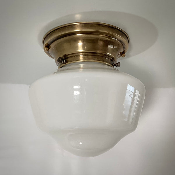 Restored Flush Mount Ceiling Light. Vintage Glass Shade. Custom Fixture