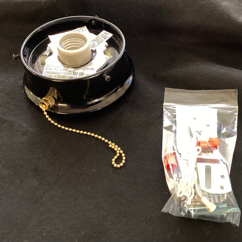 4 Inch Fitter Flush Mount Ceiling Light Base Black Steel w pullchain
