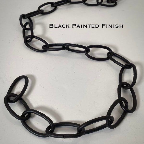 8 Gauge Oval Lamp Chain is available in your choice of finishes, Black Painted, Oil-Rubbed Bronze, Antique Bronze, Pewter, Ready-to-Paint, Chrome, Satin Nickel, Polished Nickel, Distressed White, Satin Brass, Polished Brass, Copper, and Antique Brass. Available at www.vintporium.com