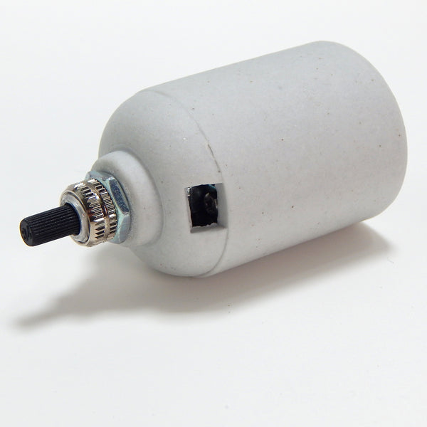 Porcelain Turn Knob Medium Base Socket. A great replacement for those worn and crusty bakelite turn knob sockets that are found on vintage tv lamps and table lamps. The socket features a wire access hole on the back side, making it easy to rewire. Available at www.vintporium.com