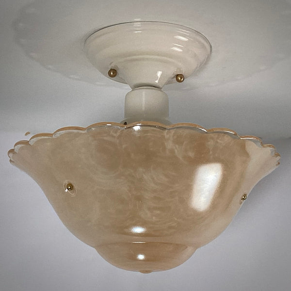 Semi-Flush Beaded Chain Ceiling Light Vintage Glass New Fixture. The light features a custom-made powder-coated fixture. The fixture has been cleaned and detailed. It includes mounting hardware for convenient installation. Available at www.vintporium.com