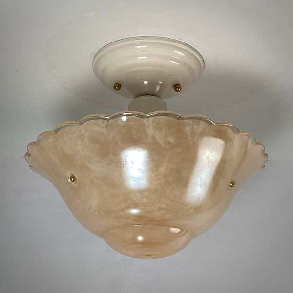 Semi-Flush Beaded Chain Ceiling Light Vintage Glass New Fixture. The light features a custom-made powder-coated fixture. The fixture has been cleaned and detailed. It includes mounting hardware for convenient installation. Available at www.vintporium.com