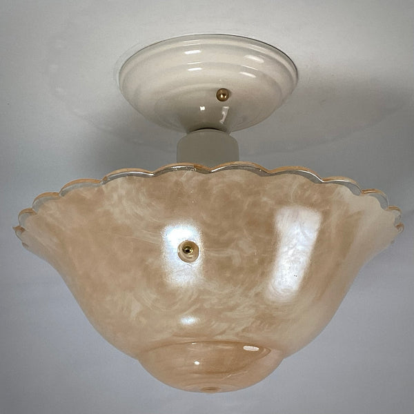 Semi-Flush Beaded Chain Ceiling Light Vintage Glass New Fixture. The light features a custom-made powder-coated fixture. The fixture has been cleaned and detailed. It includes mounting hardware for convenient installation. Available at www.vintporium.com