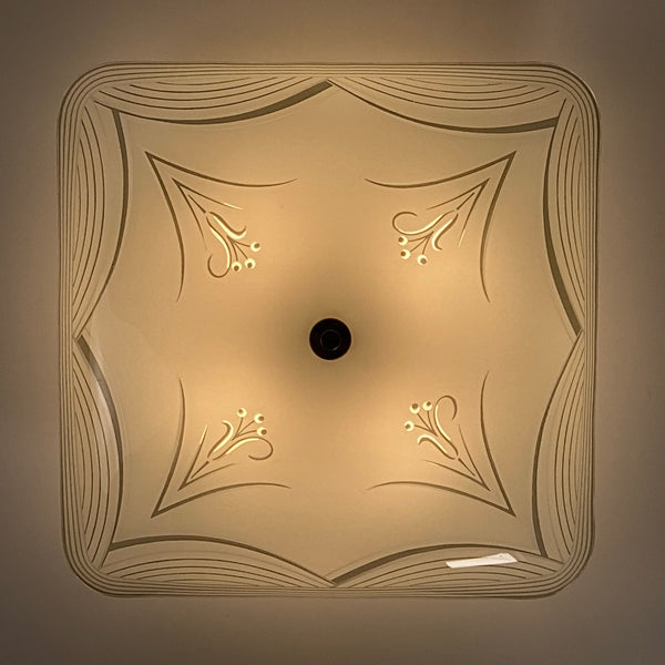 Mid-Century Ceiling Light Fixture. Vintage Shade. Custom Fixture. The fixture features a custom-built assembly in a satin nickel finish. The light has been cleaned and detailed and includes hardware for a convenient installation process. Available at www.vintporium.com