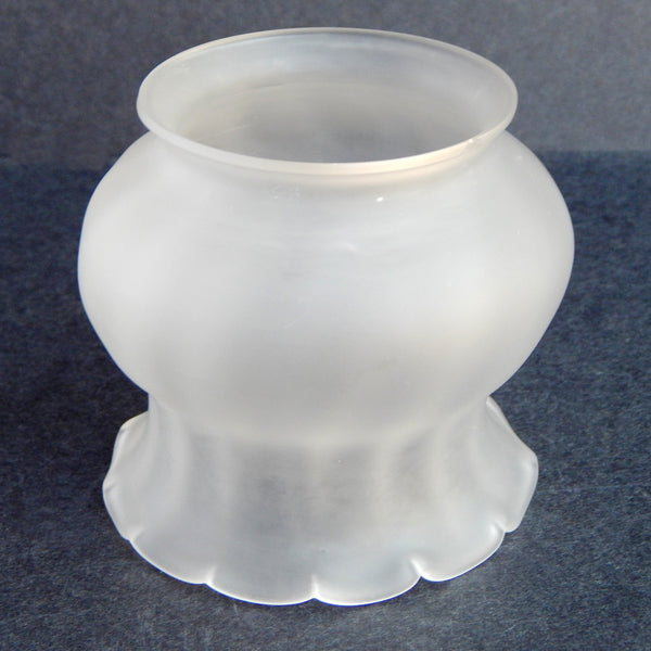 Side angled view of vintage frosted glass lamp shade with scalloped rim – Vintporium