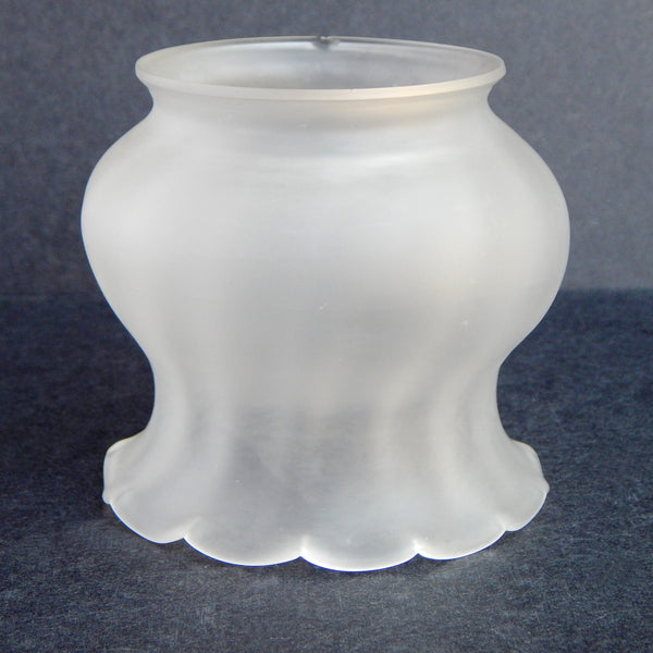 Straight-on view of frosted glass tulip-form lamp shade showing scalloped edge – Vintporium
