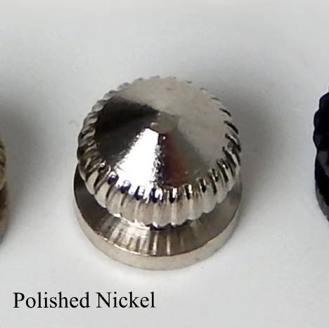 Polished nickel 8/32 knurled brass thumbnut for decorative light fixtures.
