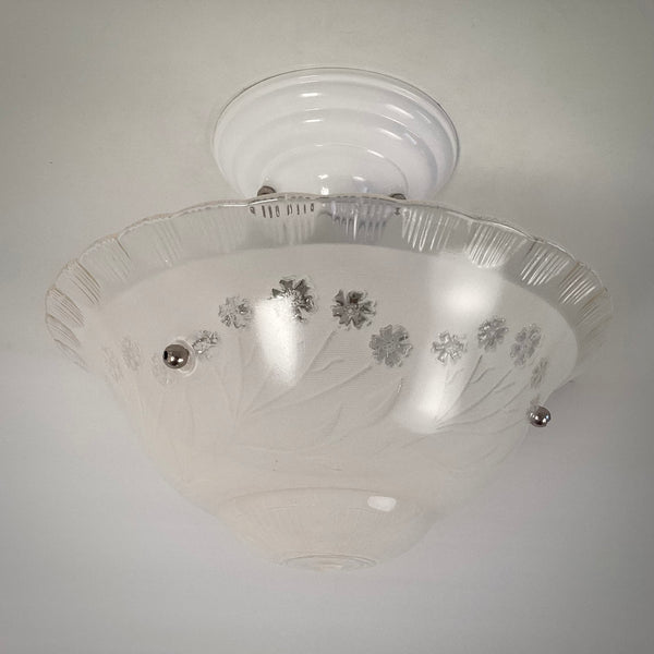 Semi-Flush Beaded Chain Ceiling Light Vintage Glass New Fixture. The light features a custom-made powder-coated fixture. The fixture has been cleaned and detailed. It includes mounting hardware for convenient installation. Available at www.vintporium.com