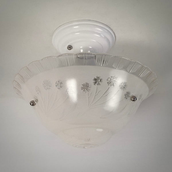 Semi-Flush Beaded Chain Ceiling Light Vintage Glass New Fixture. The light features a custom-made powder-coated fixture. The fixture has been cleaned and detailed. It includes mounting hardware for convenient installation. Available at www.vintporium.com