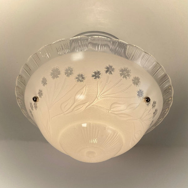Semi-Flush Beaded Chain Ceiling Light Vintage Glass New Fixture. The light features a custom-made powder-coated fixture. The fixture has been cleaned and detailed. It includes mounting hardware for convenient installation. Available at www.vintporium.com
