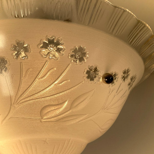 Semi-Flush Beaded Chain Ceiling Light Vintage Glass New Fixture. The light features a custom-made powder-coated fixture. The fixture has been cleaned and detailed. It includes mounting hardware for convenient installation. Available at www.vintporium.com