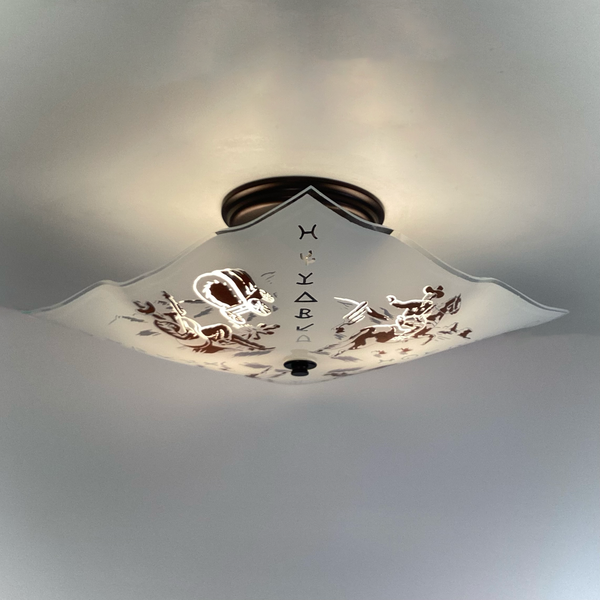 Vintage Western Glass Shade Ceiling Light New Custom Fixture Base. 1950s cowboy Ceiling Light. Available at www.vintporium.com