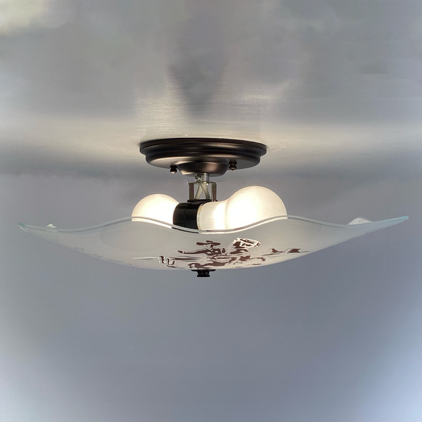 Vintage Western Glass Shade Ceiling Light New Custom Fixture Base. 1950s cowboy Ceiling Light. Available at www.vintporium.com