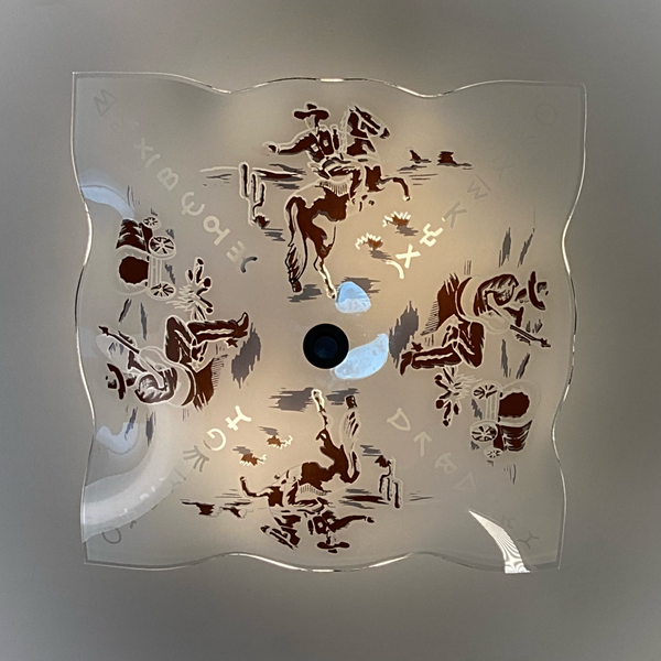 Vintage Western Glass Shade Ceiling Light New Custom Fixture Base. 1950s cowboy Ceiling Light. Available at www.vintporium.com