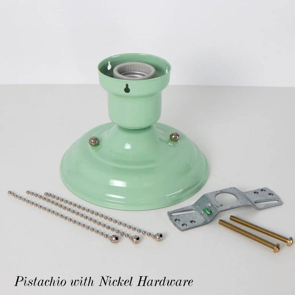 Pistachio green vintage style beaded chain ceiling light fixture with porcelain socket, nickel hardware, and mounting bracket by Vintporium
