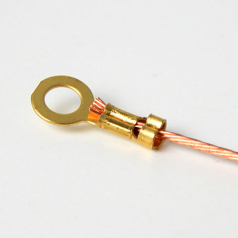 Zinc plated lug with your 8 1/2 inch copper wire lead commonly used on lighting with connecting 8/32 grounding screw. Available at www.vintporium.com