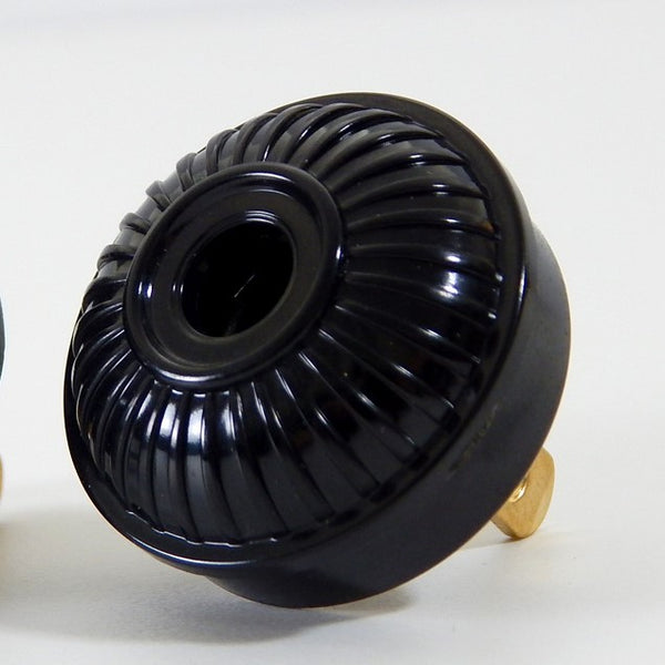 Early Electric Style Ribbed Bakelite Polarized Plug Black Brown - Vintporium Architectural Salvage