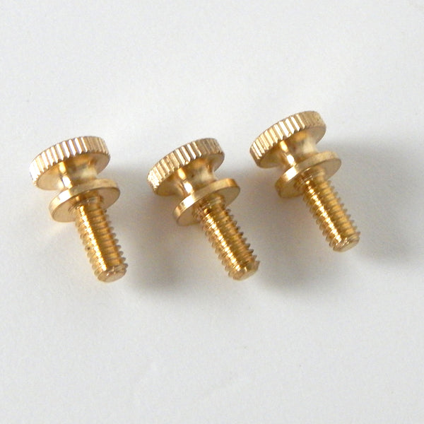 This lot of 3 handsome little thumbscrews are ideal for securing shades to the fixture as well as securing the fixture to its mounting brackets. Available in unfinished brass. Available at www.vintporium.com