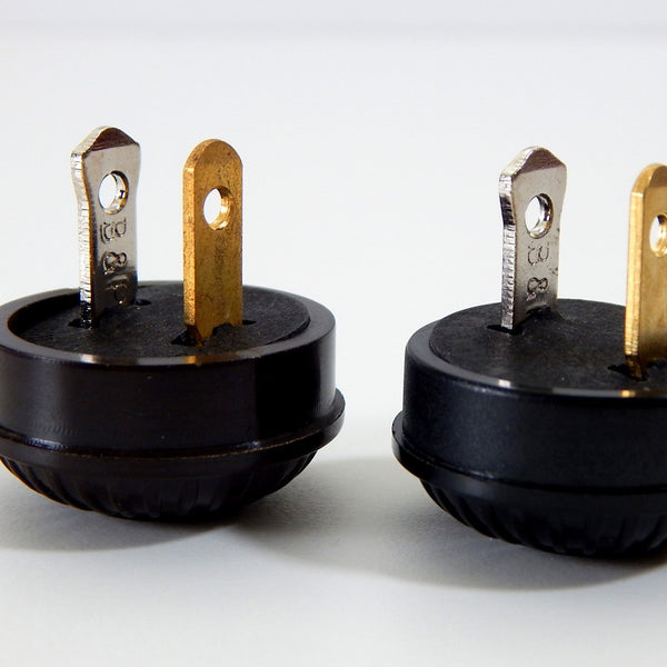 Early Electric Style Ribbed Bakelite Polarized Plug Black Brown - Vintporium Architectural Salvage