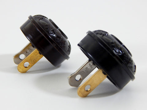 Early Electric Style Acorn Bakelite Polarized Plug (Black or Brown) - Vintporium Architectural Salvage