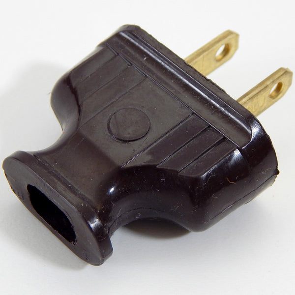 Early electric style bakelite plug can accommodate rayon-covered lamp cords and regular SPT-1 & SPT-2 plastic parallel lamp cords