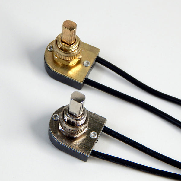 Single circuit push button on/off switch with a choice of brass or nickel finish. Available at www.vintporium.com
