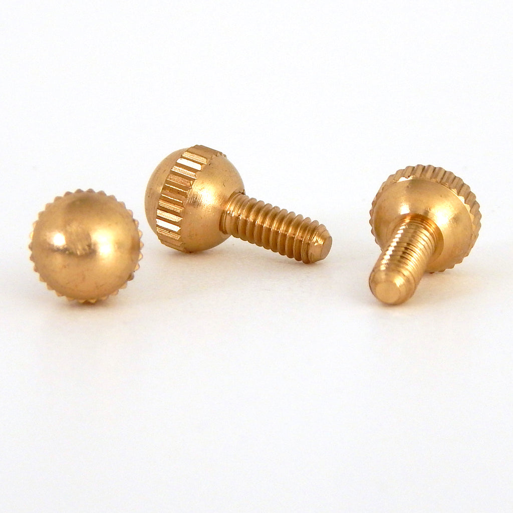 This lot of 3 handsome little thumbscrews are ideal for securing shades to the fixture as well as securing the fixture to its mounting brackets. Available in unfinished brass.. Available at www.vintporium.com